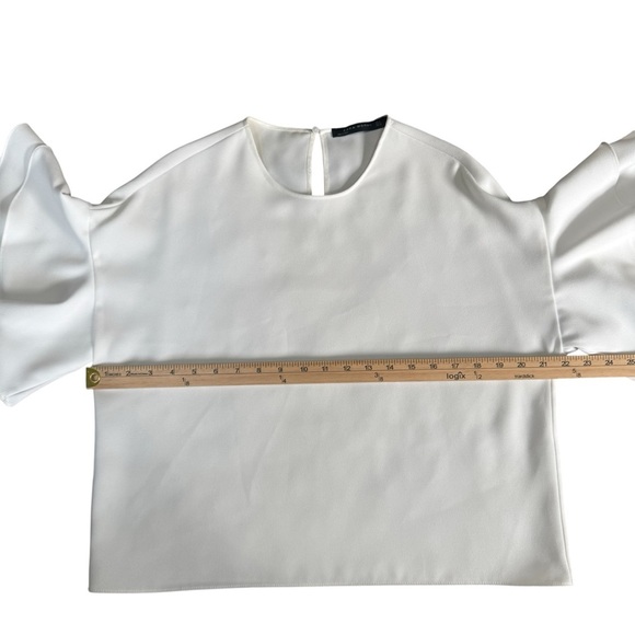 Zara Woman Elegant White Ruffle Short Sleeve Flowy Blouse, Size Small - Picture 7 of 11
